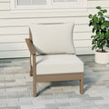 Fauteuil de jardin Polytrends Birchwood en PEHD résistant aux intempéries, assise profonde, aspect bois vieilli, accoudoir gauche et coussins (ensemble de 2 pièces)