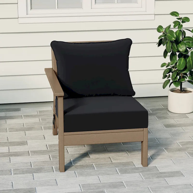 Polytrends Birchwood All Weather HDPE Outdoor Patio Deep Seating Weathered Wood Left Arm Facing Chair With Cushions (2-PC-Set)