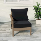 Polytrends Birchwood All Weather HDPE Outdoor Patio Deep Seating Weathered Wood Left Arm Facing Chair With Cushions (2-PC-Set)