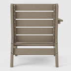 Fauteuil de jardin Polytrends Birchwood en PEHD résistant aux intempéries, assise profonde, aspect bois vieilli, accoudoir gauche et coussins (ensemble de 2 pièces)