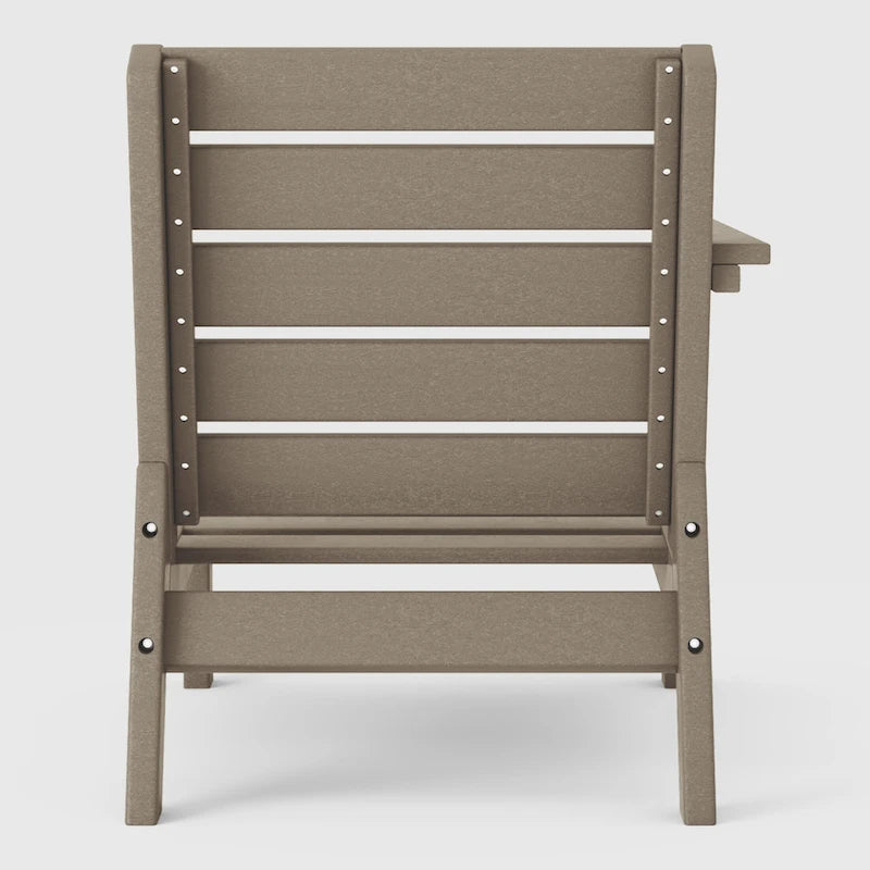 Fauteuil de jardin Polytrends Birchwood en PEHD résistant aux intempéries, assise profonde, aspect bois vieilli, accoudoir gauche et coussins (ensemble de 2 pièces)