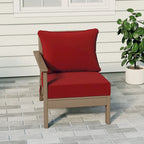 Fauteuil de jardin Polytrends Birchwood en PEHD résistant aux intempéries, assise profonde, aspect bois vieilli, accoudoir gauche et coussins (ensemble de 2 pièces)