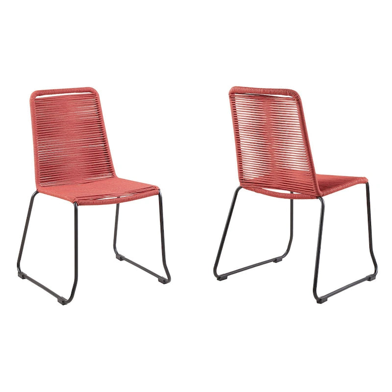 Ensemble de deux chaises de salle à manger d'extérieur en métal rouge de 23 pouces