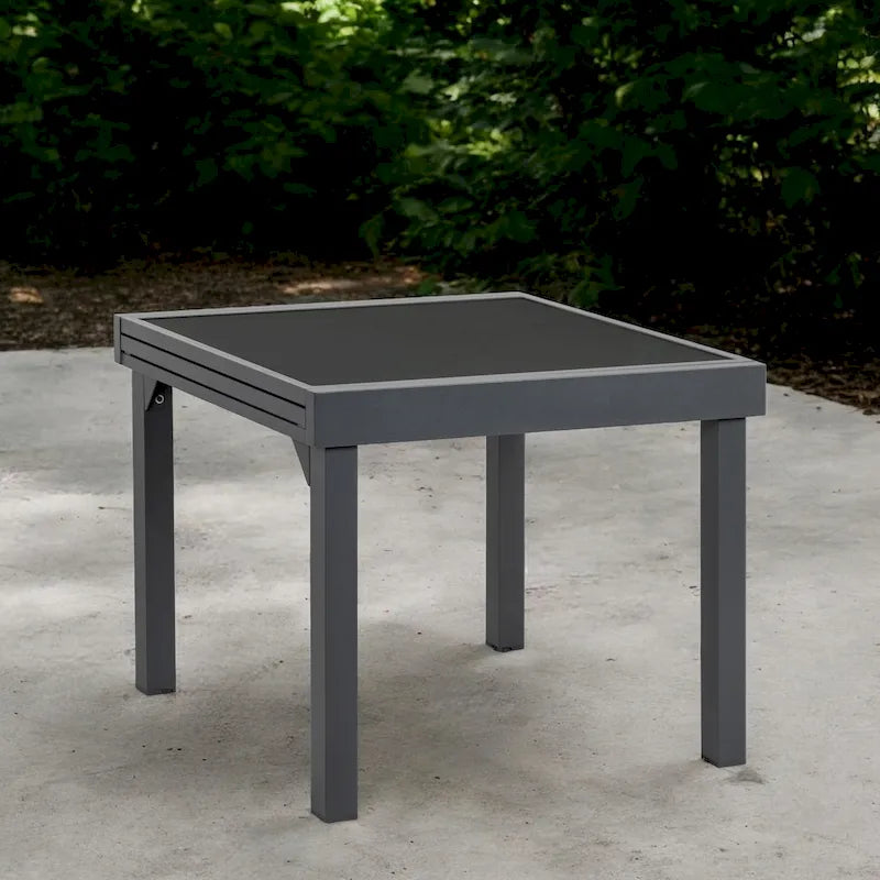 Table d'appoint d'extérieur extensible carrée en verre gris HomeRoots 35