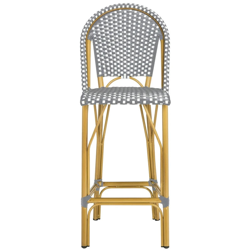Tabouret de bar empilable d'extérieur SAFAVIEH Ford, gris/blanc, style bistro parisien, 76 cm (30 pouces) - 48 cm (19 pouces) L x 56 cm (22 pouces) P x 119 cm (47 pouces) H