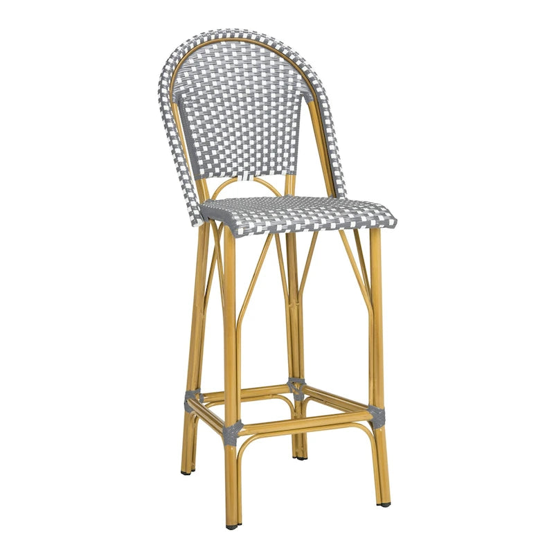 Tabouret de bar empilable d'extérieur SAFAVIEH Ford, gris/blanc, style bistro parisien, 76 cm (30 pouces) - 48 cm (19 pouces) L x 56 cm (22 pouces) P x 119 cm (47 pouces) H