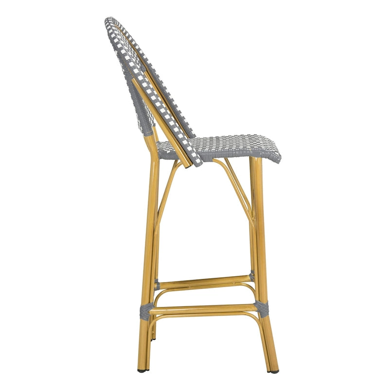 Tabouret de bar empilable d'extérieur SAFAVIEH Ford, gris/blanc, style bistro parisien, 76 cm (30 pouces) - 48 cm (19 pouces) L x 56 cm (22 pouces) P x 119 cm (47 pouces) H