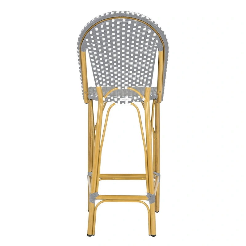 Tabouret de bar empilable d'extérieur SAFAVIEH Ford, gris/blanc, style bistro parisien, 76 cm (30 pouces) - 48 cm (19 pouces) L x 56 cm (22 pouces) P x 119 cm (47 pouces) H