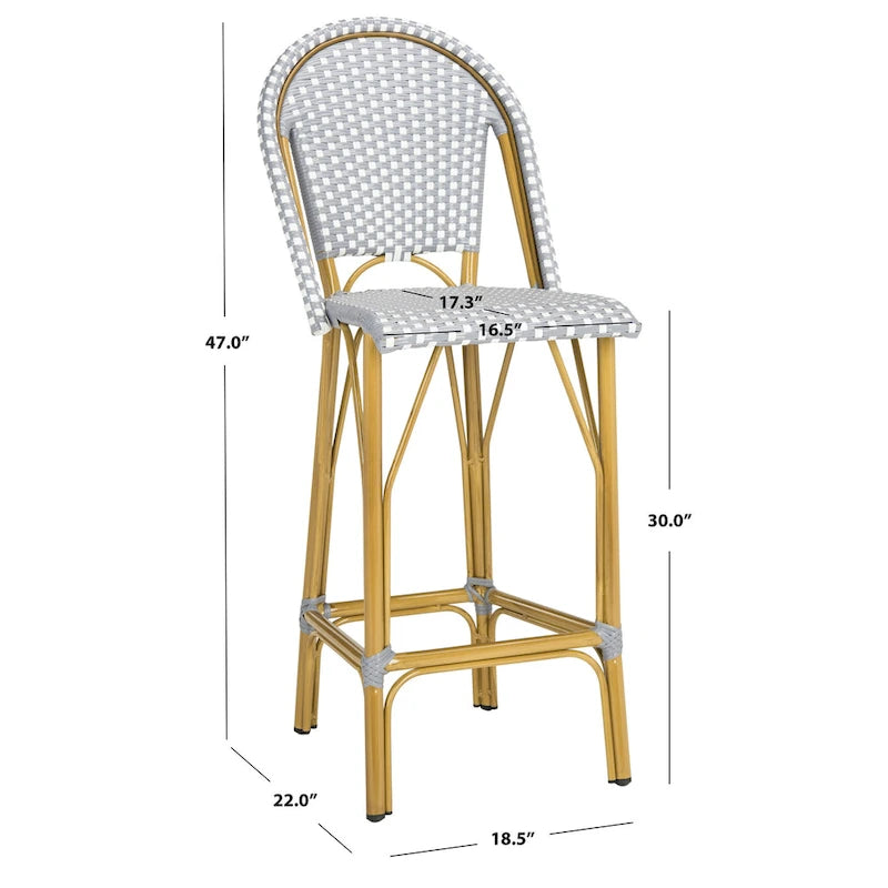 Tabouret de bar empilable d'extérieur SAFAVIEH Ford, gris/blanc, style bistro parisien, 76 cm (30 pouces) - 48 cm (19 pouces) L x 56 cm (22 pouces) P x 119 cm (47 pouces) H