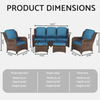 Ensemble de conversation d'extérieur en rotin 5 pièces comprenant un canapé 3 places, 2 fauteuils et des poufs pour terrasse ou balcon.