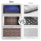 Ensemble de conversation d'extérieur en rotin 5 pièces comprenant un canapé 3 places, 2 fauteuils et des poufs pour terrasse ou balcon.