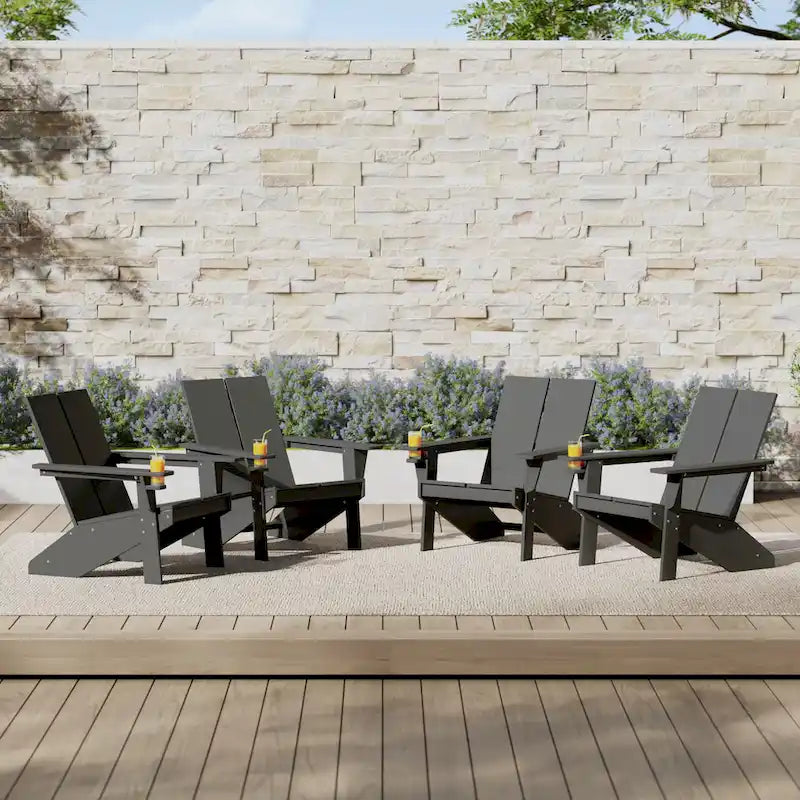 Chaises Adirondack modernes en polyéthylène Polytrends Coastin (lot de 4), noires