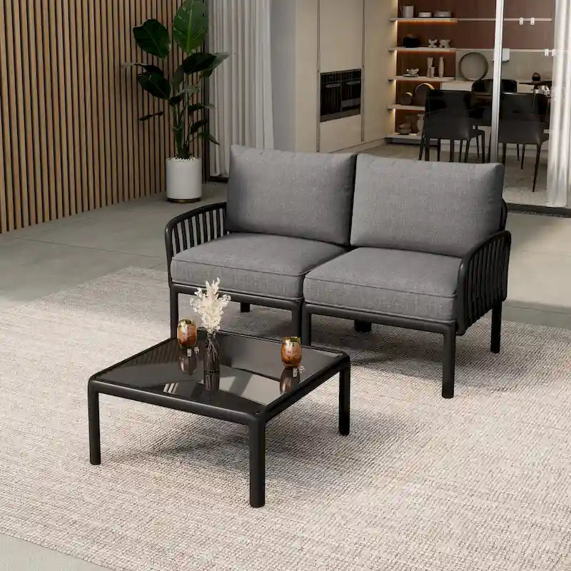 Christopher Knight Home - Ensemble de conversation moderne 3 pièces pour patio Afra avec coussins imperméables