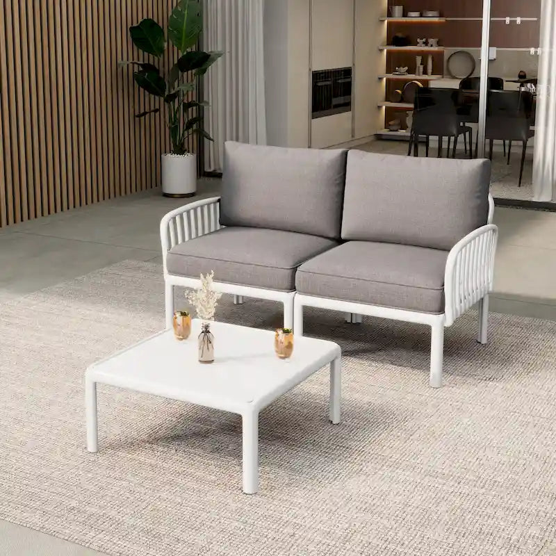 Christopher Knight Home - Ensemble de conversation moderne 3 pièces pour patio Afra avec coussins imperméables