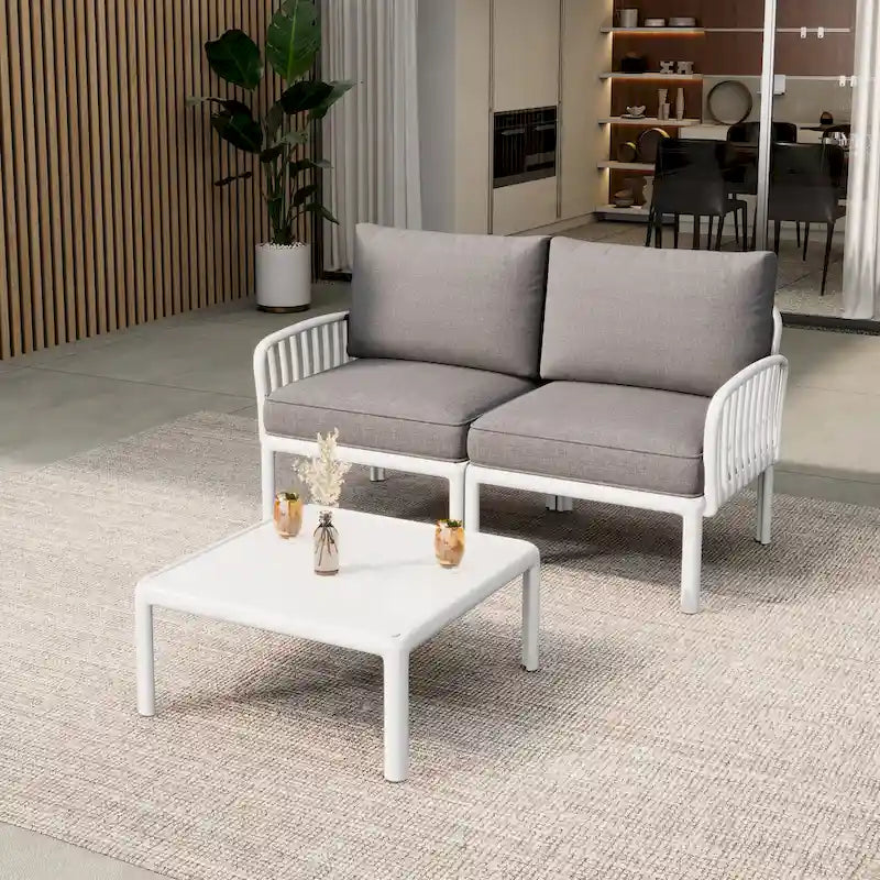 Christopher Knight Home - Ensemble de conversation moderne 3 pièces pour patio Afra avec coussins imperméables