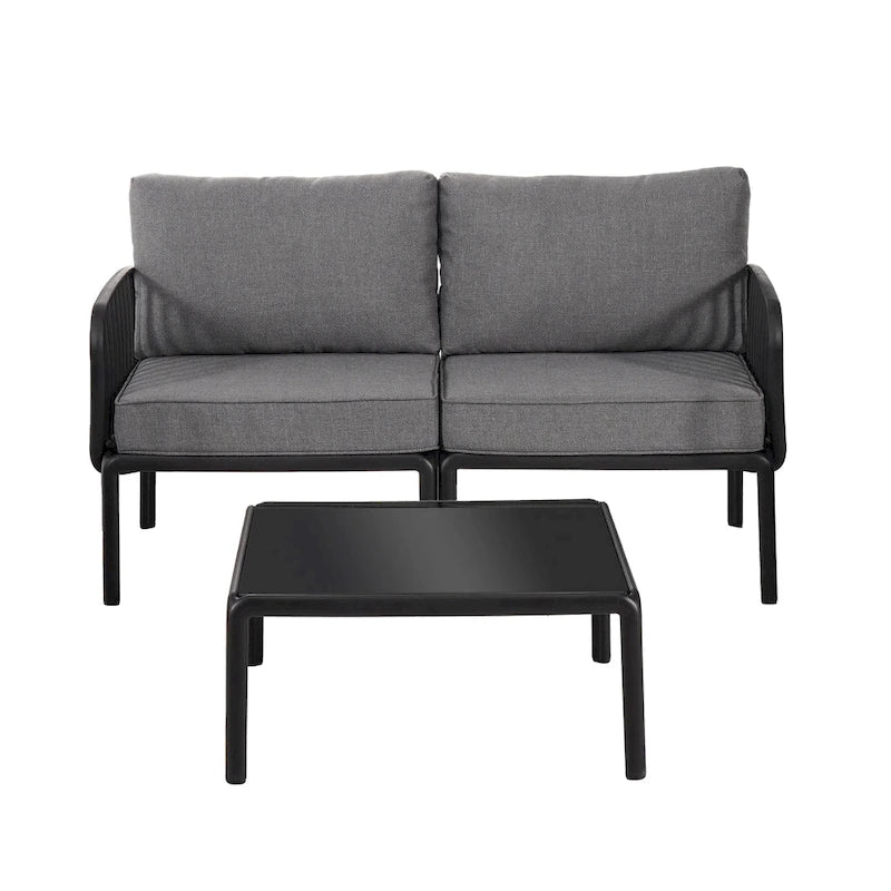 Christopher Knight Home - Ensemble de conversation moderne 3 pièces pour patio Afra avec coussins imperméables