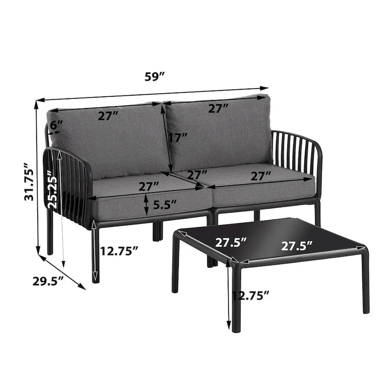 Christopher Knight Home - Ensemble de conversation moderne 3 pièces pour patio Afra avec coussins imperméables