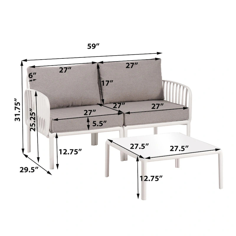 Christopher Knight Home - Ensemble de conversation moderne 3 pièces pour patio Afra avec coussins imperméables