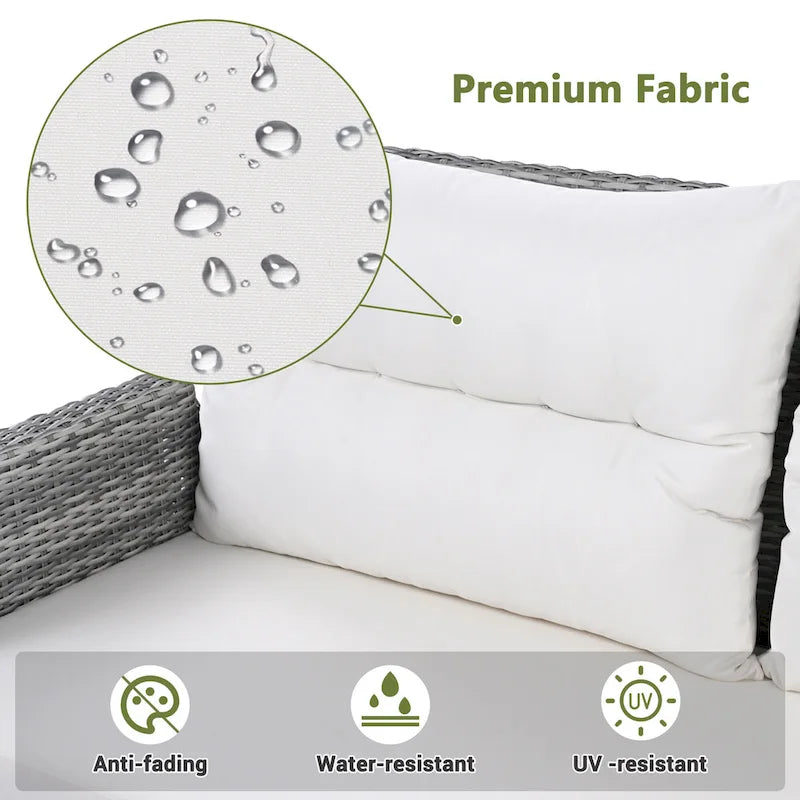Ensemble de canapé d'angle en rotin pour terrasse avec table à hauteur réglable, 2 fauteuils inclinables et tables d'appoint extensibles.
