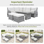 Ensemble de canapé d'angle en rotin pour terrasse avec table à hauteur réglable, 2 fauteuils inclinables et tables d'appoint extensibles.