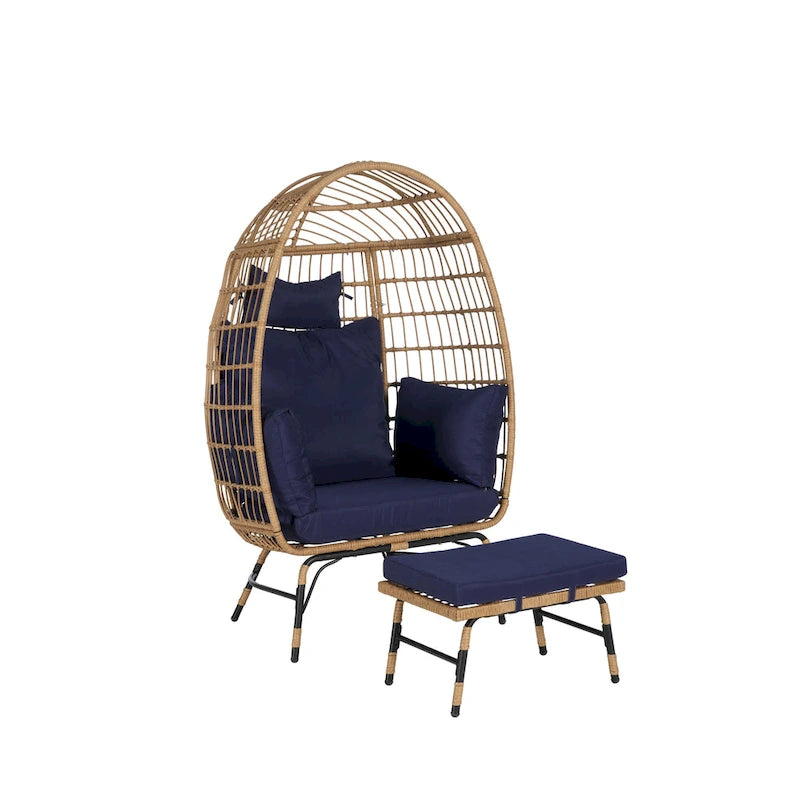 Fauteuil suspendu en rotin surdimensionné avec repose-pieds - Capacité de 272 kg (600 lb) - Coussins épais pour terrasse intérieure/extérieure