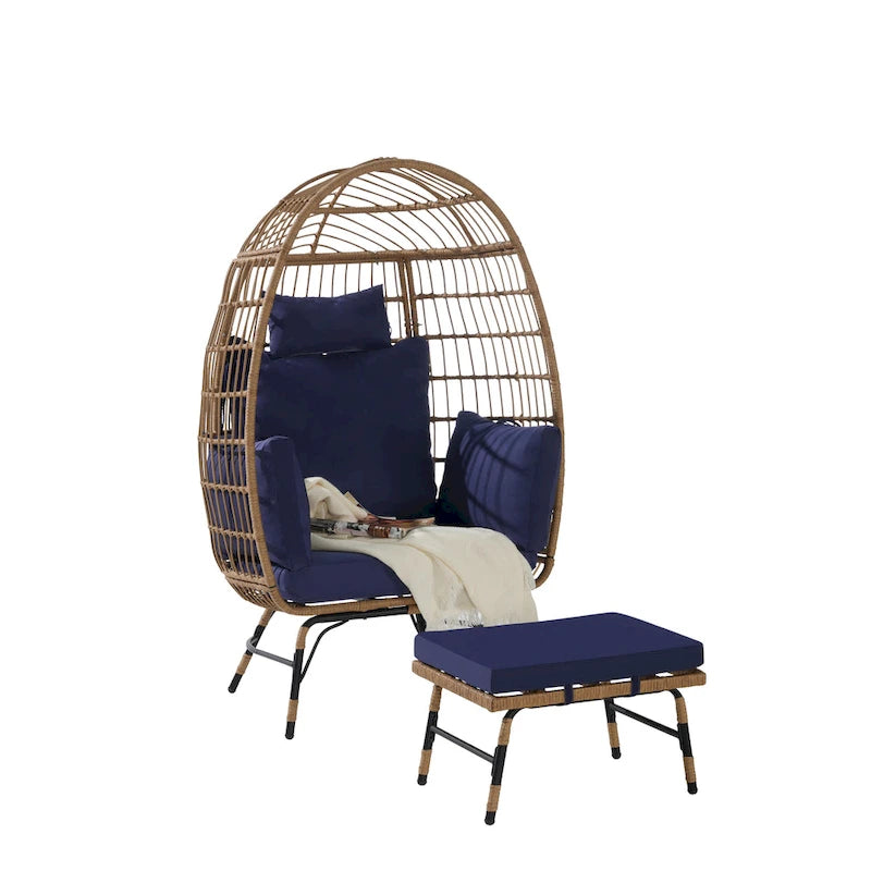 Fauteuil suspendu en rotin surdimensionné avec repose-pieds - Capacité de 272 kg (600 lb) - Coussins épais pour terrasse intérieure/extérieure