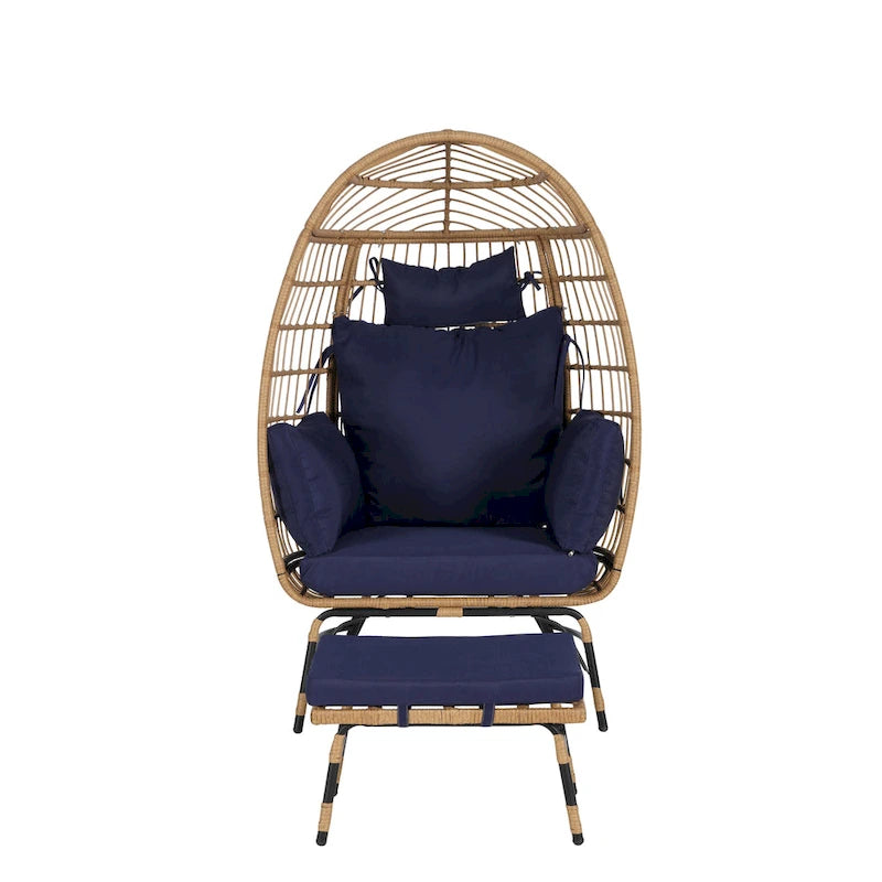 Fauteuil suspendu en rotin surdimensionné avec repose-pieds - Capacité de 272 kg (600 lb) - Coussins épais pour terrasse intérieure/extérieure