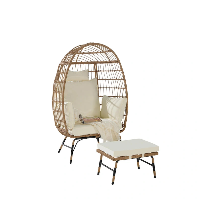 Fauteuil suspendu en rotin surdimensionné avec repose-pieds - Capacité de 272 kg (600 lb) - Coussins épais pour terrasse intérieure/extérieure