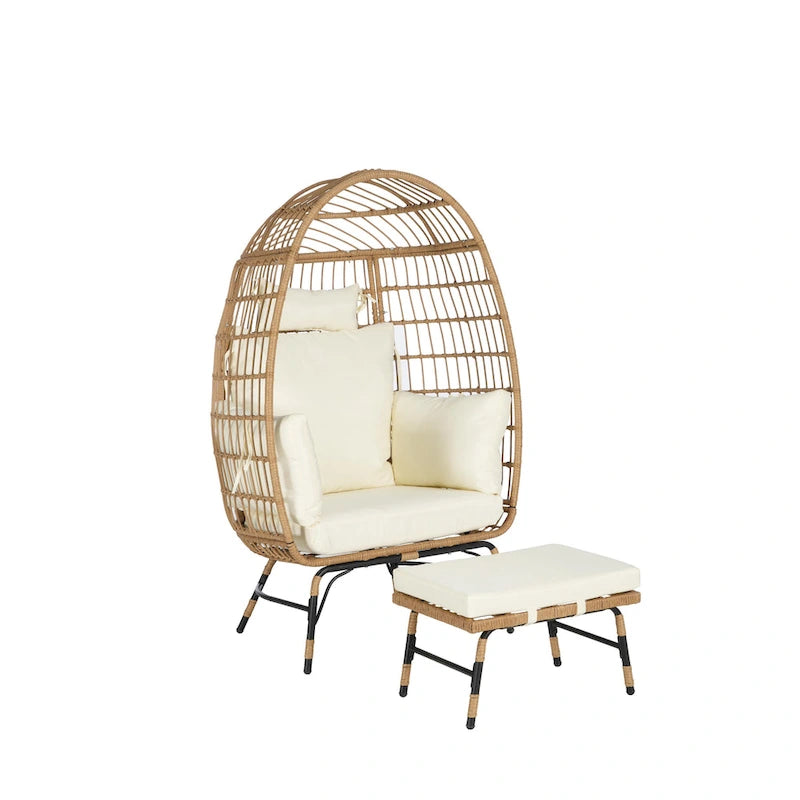 Fauteuil suspendu en rotin surdimensionné avec repose-pieds - Capacité de 272 kg (600 lb) - Coussins épais pour terrasse intérieure/extérieure