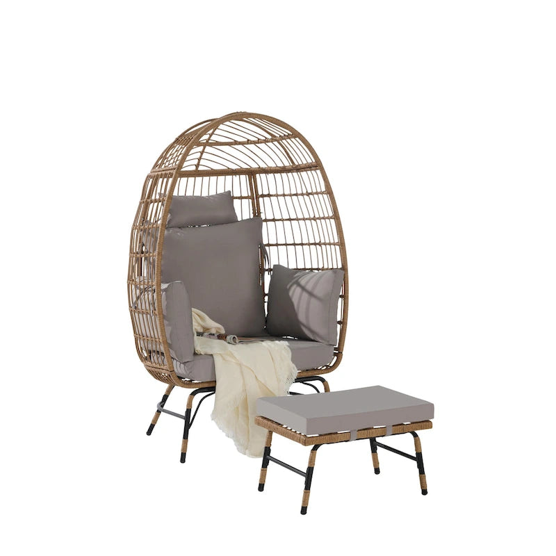 Fauteuil suspendu en rotin surdimensionné avec repose-pieds - Capacité de 272 kg (600 lb) - Coussins épais pour terrasse intérieure/extérieure