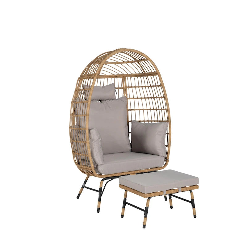Fauteuil suspendu en rotin surdimensionné avec repose-pieds - Capacité de 272 kg (600 lb) - Coussins épais pour terrasse intérieure/extérieure