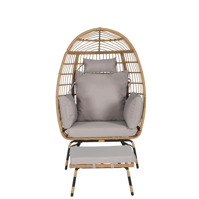 Fauteuil suspendu en rotin surdimensionné avec repose-pieds - Capacité de 272 kg (600 lb) - Coussins épais pour terrasse intérieure/extérieure