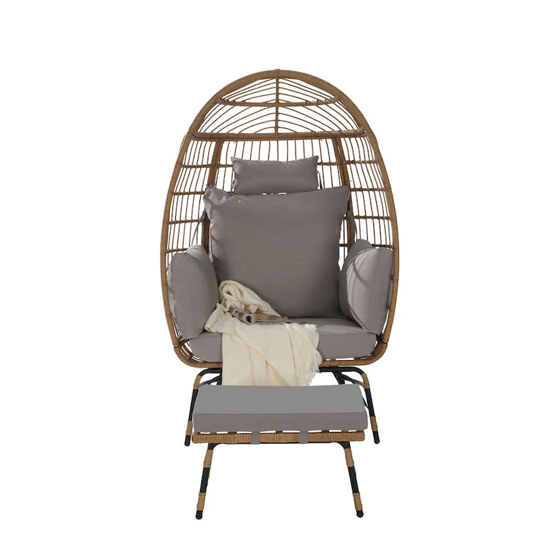 Fauteuil suspendu en rotin surdimensionné avec repose-pieds - Capacité de 272 kg (600 lb) - Coussins épais pour terrasse intérieure/extérieure