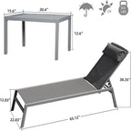 Ensemble de chaises longues de patio, 3 pièces, chaises longues de piscine réglables en aluminium avec appui-tête, 1 table