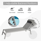 Ensemble de chaises longues de patio, 3 pièces, chaises longues de piscine réglables en aluminium avec appui-tête, 1 table