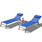 Ensemble de chaises longues de patio, 3 pièces, chaises longues de piscine réglables en aluminium avec appui-tête, 1 table