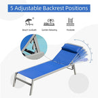 Ensemble de chaises longues de patio, 3 pièces, chaises longues de piscine réglables en aluminium avec appui-tête, 1 table