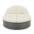 Bain de soleil rond en rotin pour terrasse extérieure avec dossiers réglables et porte-gobelets pliables