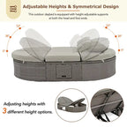 Bain de soleil rond en rotin pour terrasse extérieure avec dossiers réglables et porte-gobelets pliables