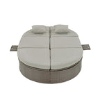 Bain de soleil rond en rotin pour terrasse extérieure avec dossiers réglables et porte-gobelets pliables