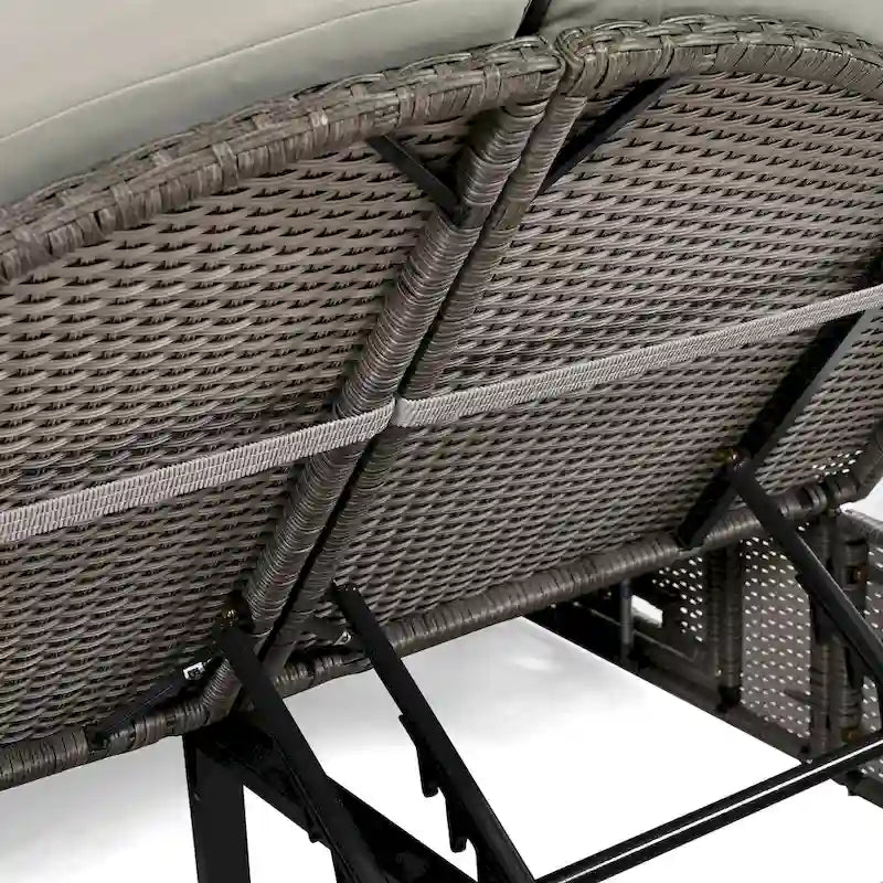 Bain de soleil rond en rotin pour terrasse extérieure avec dossiers réglables et porte-gobelets pliables