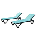 Chaise longue d'extérieur, 2 pièces, chaise longue de patio en aluminium et plastique avec dossier réglable sur 5 positions et roulettes