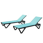 Chaise longue d'extérieur, 2 pièces, chaise longue de patio en aluminium et plastique avec dossier réglable sur 5 positions et roulettes