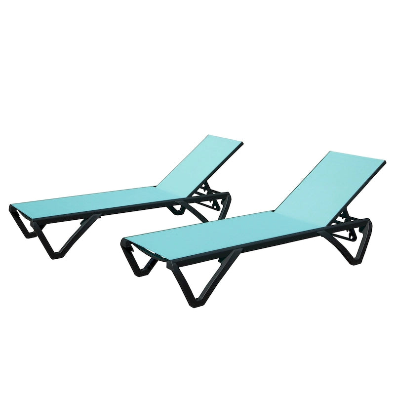Chaise longue d'extérieur, 2 pièces, chaise longue de patio en aluminium et plastique avec dossier réglable sur 5 positions et roulettes