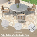 Ensemble de salle à manger d'extérieur en bois pour 4 personnes avec 1 trou pour parasol et coussins amovibles
