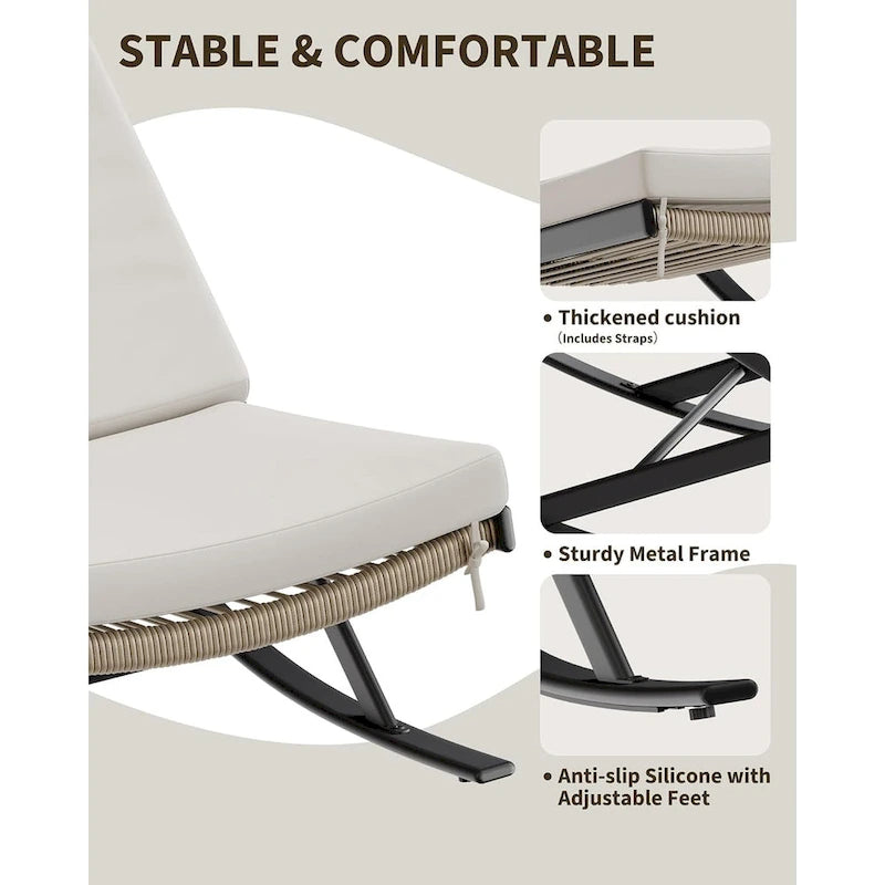 Fauteuils à bascule d'extérieur 2 pièces avec coussin épais et structure en fer