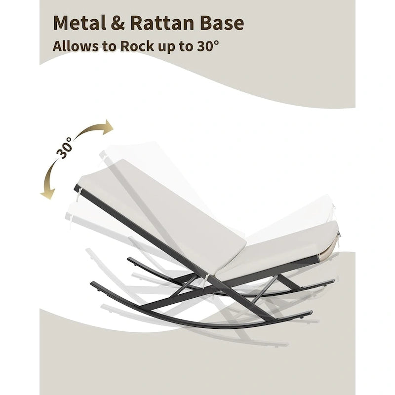 Fauteuils à bascule d'extérieur 2 pièces avec coussin épais et structure en fer