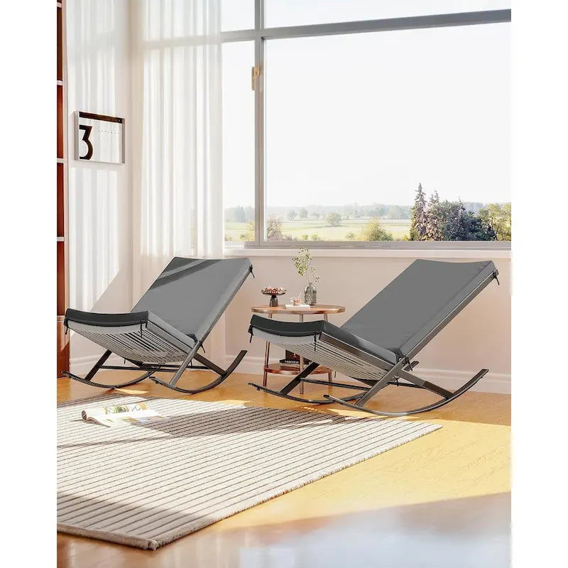 Fauteuils à bascule d'extérieur 2 pièces avec coussin épais et structure en fer