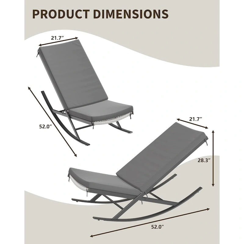 Fauteuils à bascule d'extérieur 2 pièces avec coussin épais et structure en fer
