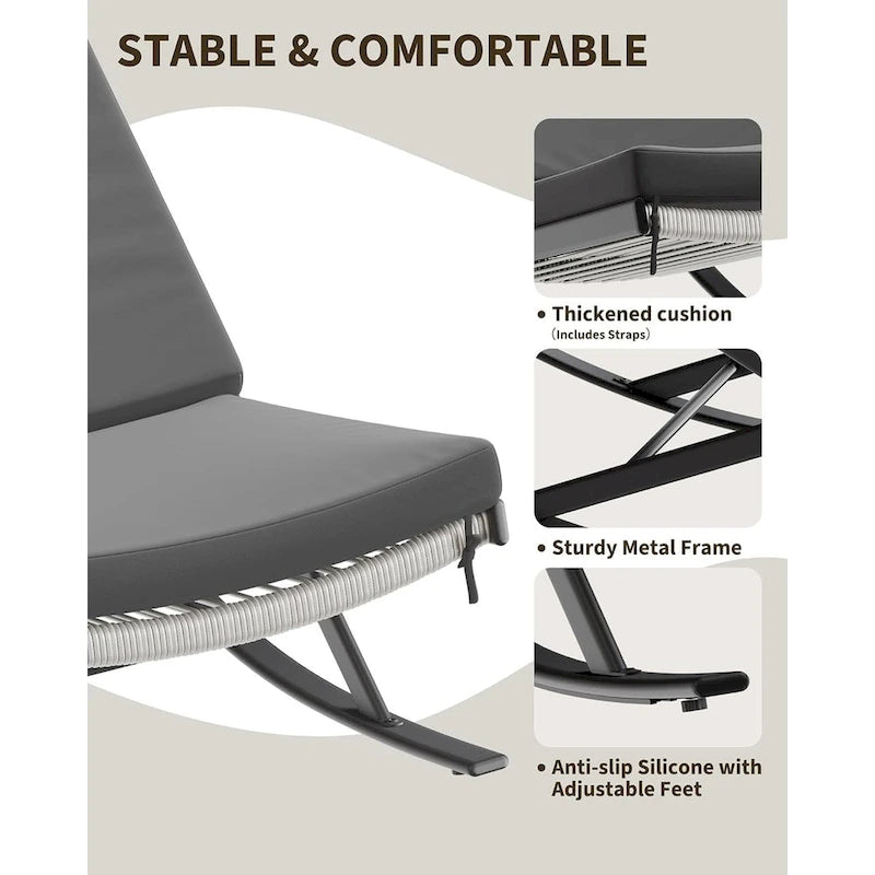 Fauteuils à bascule d'extérieur 2 pièces avec coussin épais et structure en fer